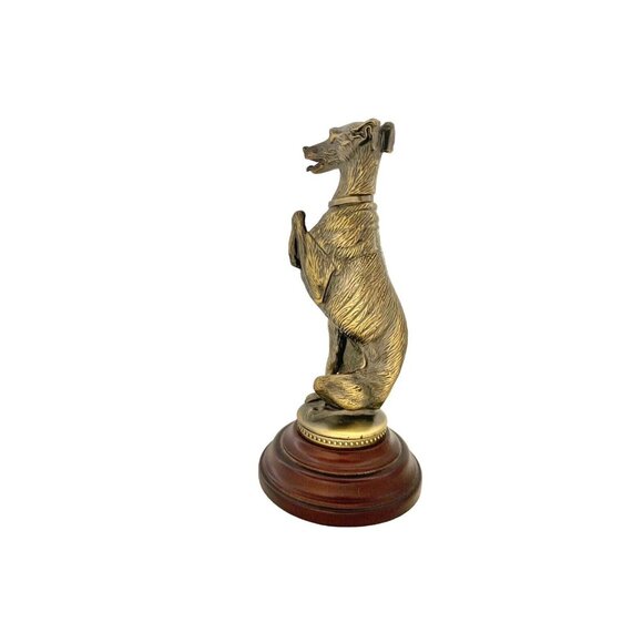 Dog Figurine Metal Greyhound Whippet on Rotate Wooden Base Vintage Decor - Picture 3 of 7